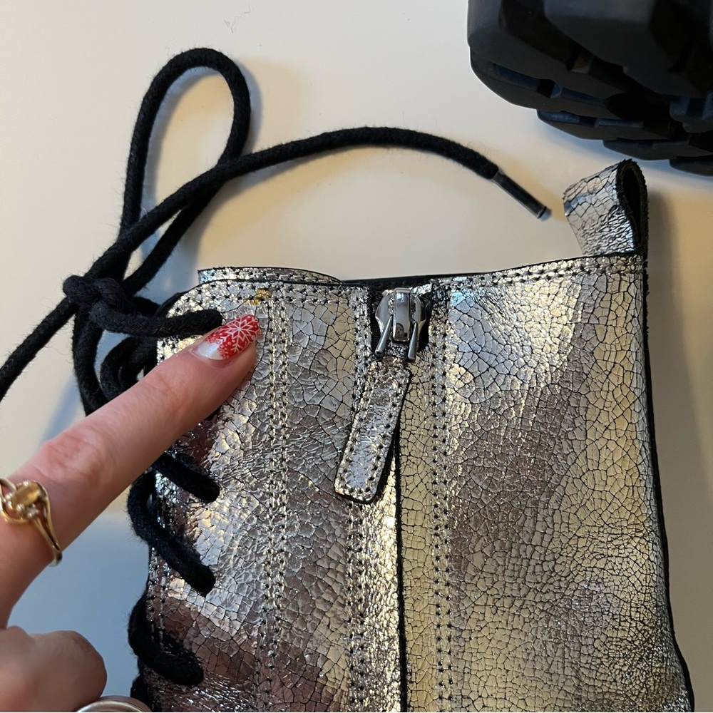 Michael Kors Collection Gita Crackled Silver Metallic Leather Combat Booties - Picture 8 of 13